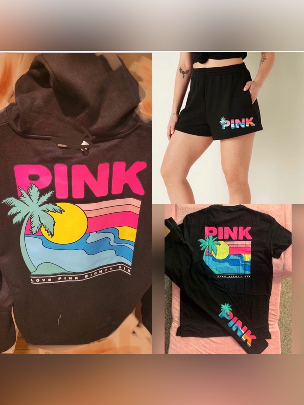 🔥For mmom4chloe2011 only!! PINK Black Retro Sunset Logo zip-up sweats tee shorts